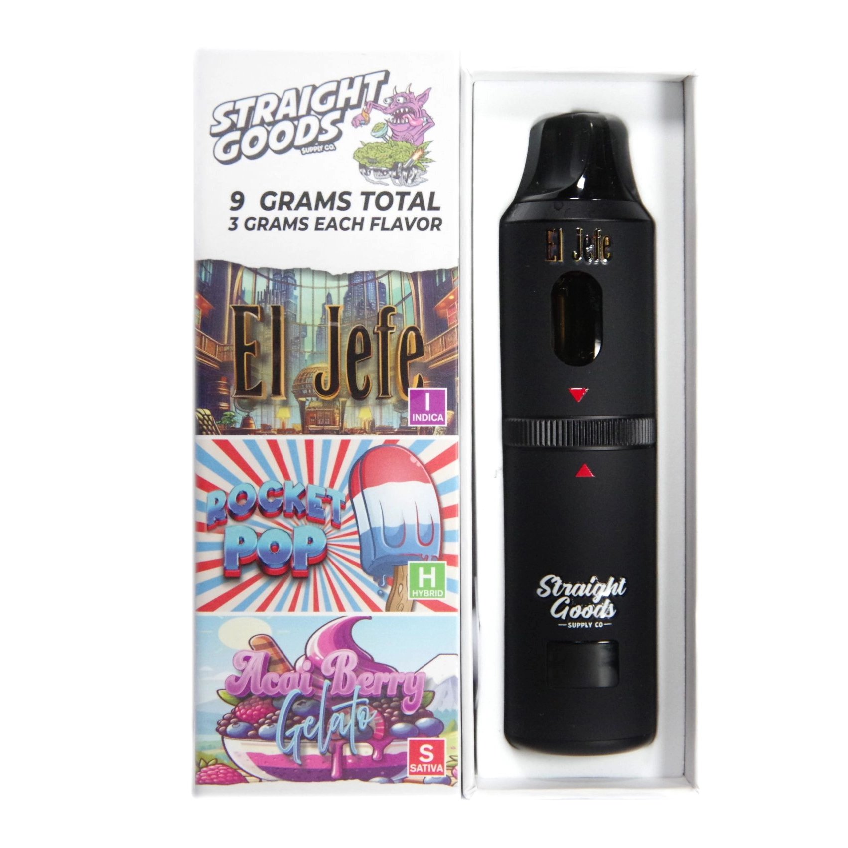 Straight Goods Supply Co Triple Chamber THC Vape Pen EL Jefe Rocket Pop Acai Berry Gelato