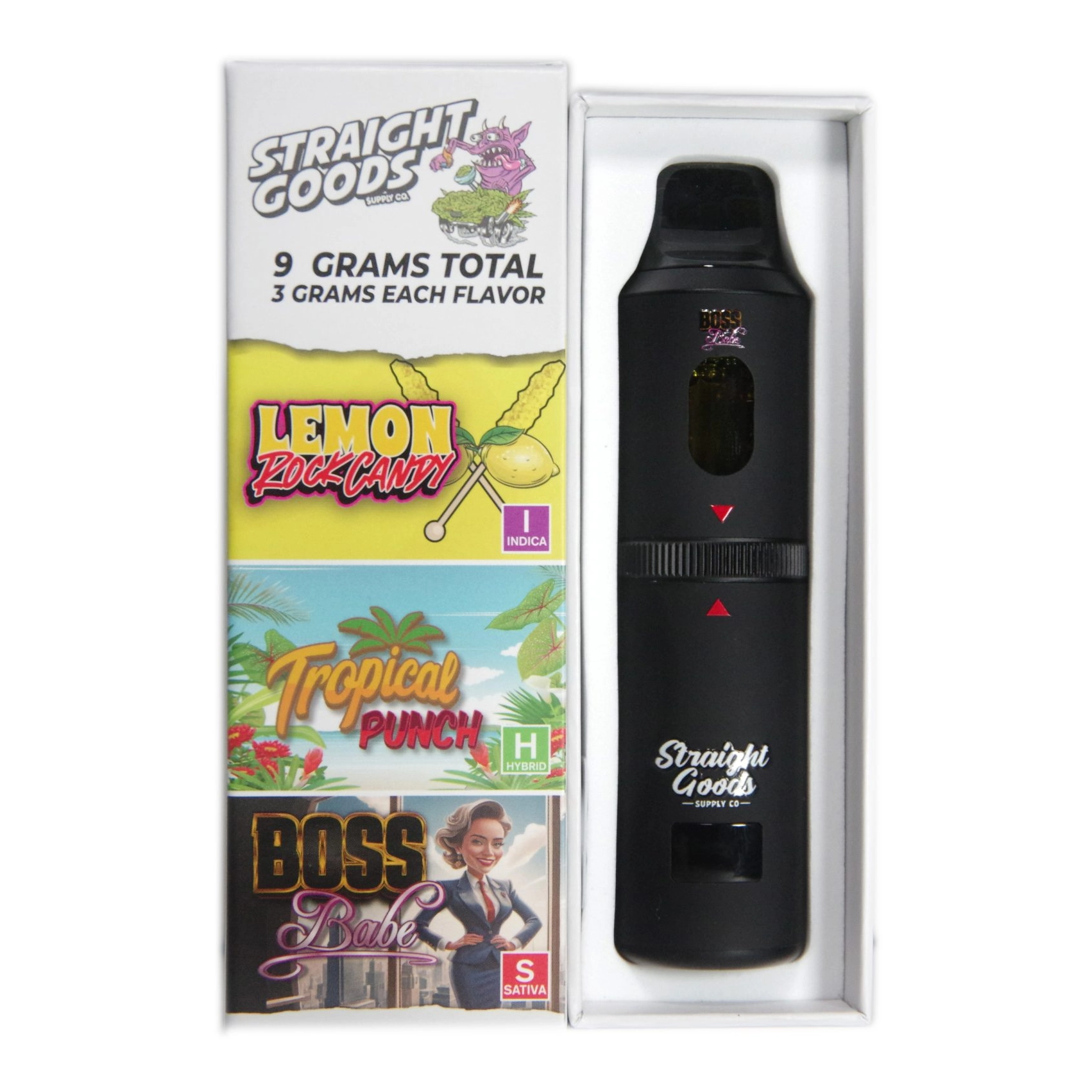 Straight Goods Supply Co Triple Chamber THC Vape Pen Lemon Rock Candy Tropical Punch Boss Babe