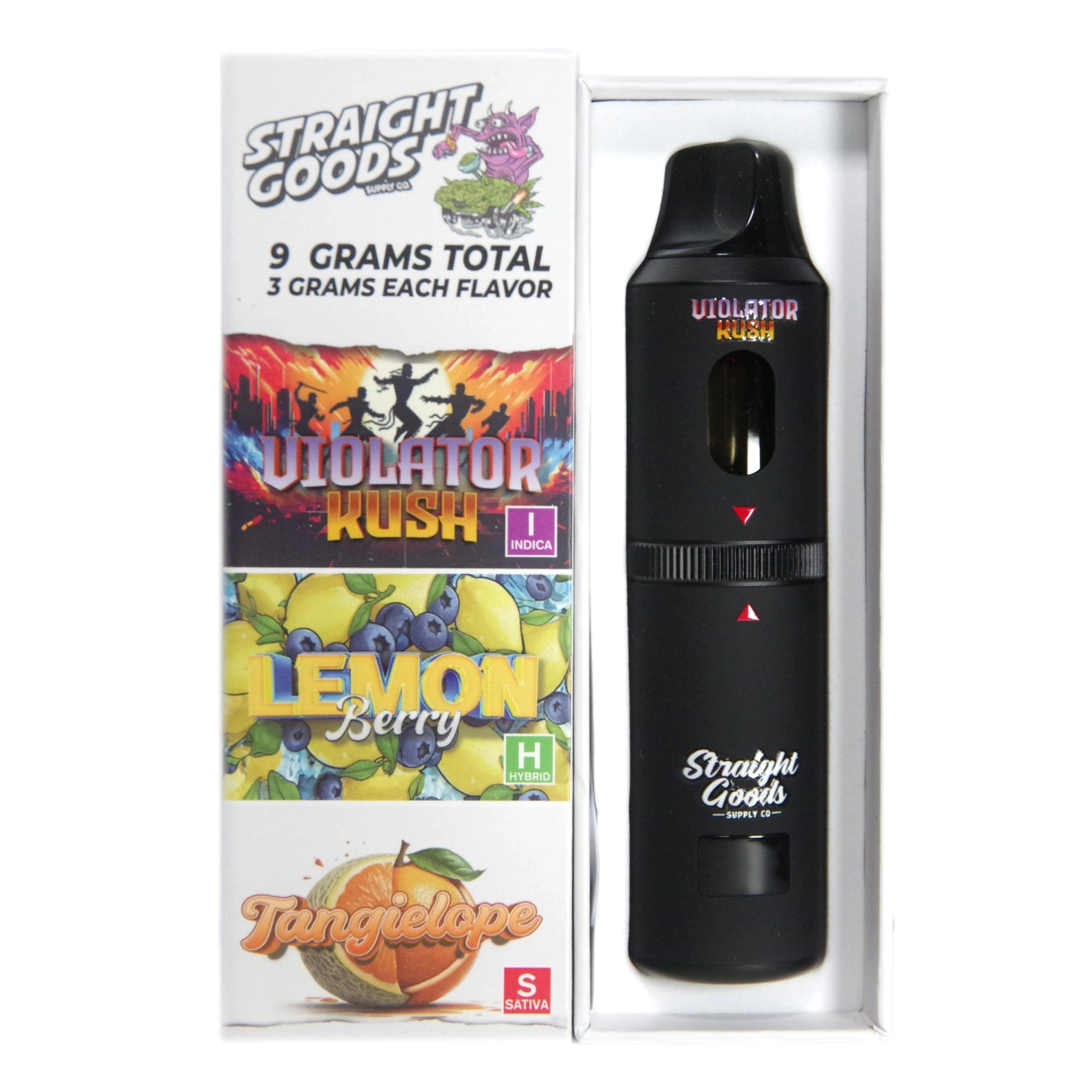Straight Goods Supply Co Triple Chamber THC Vape Pen Violator Kush Lemon Berry Tangielope