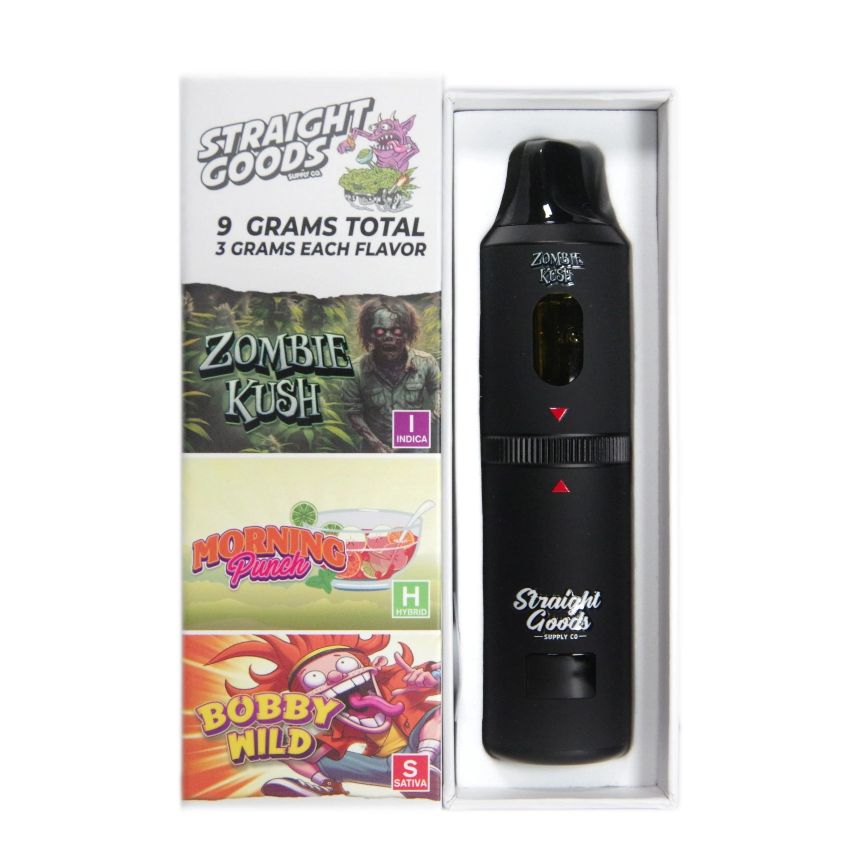 Straight Goods Supply Co Triple Chamber THC Vape Pen Zombie Kush Morning Punch Bobby Wild